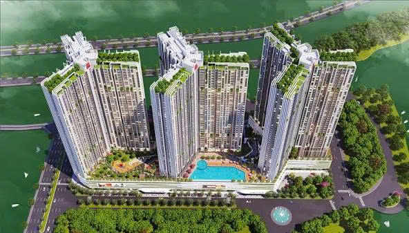 Phối cảnh ba tòa Central Residence và khu cảnh quan nội khu nhìn từ trên cao, trích từ tài liệu dự án do người dùng cung cấp; cần đối chiếu tài liệu phát hành hiện hành